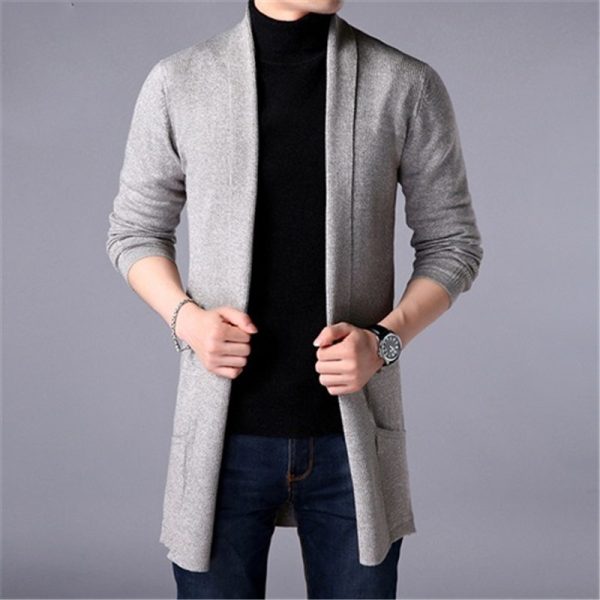 2026 Spring/Autumn New Cross-border Long Knit Cardigan Men's Fashion Casual Pocket Men's Sweater Top Outerwear