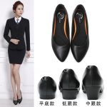 Work shoes for women, black leather shoes, soft soles, comfortable flats, mid-heel chunky heel flats, professional high heels, and office women's shoes