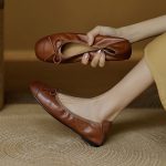 X In Stock Sheepskin Edition ~ 2025 Spring New French Bow Gentle Style Ballet One-Foot Women's Singles Shoes - Image 3