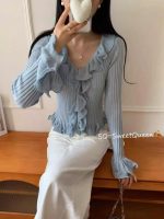 Recommended! Ruffled V-neck wool knit base shirt for women, new autumn/winter slimming ruffle edge top - Image 3