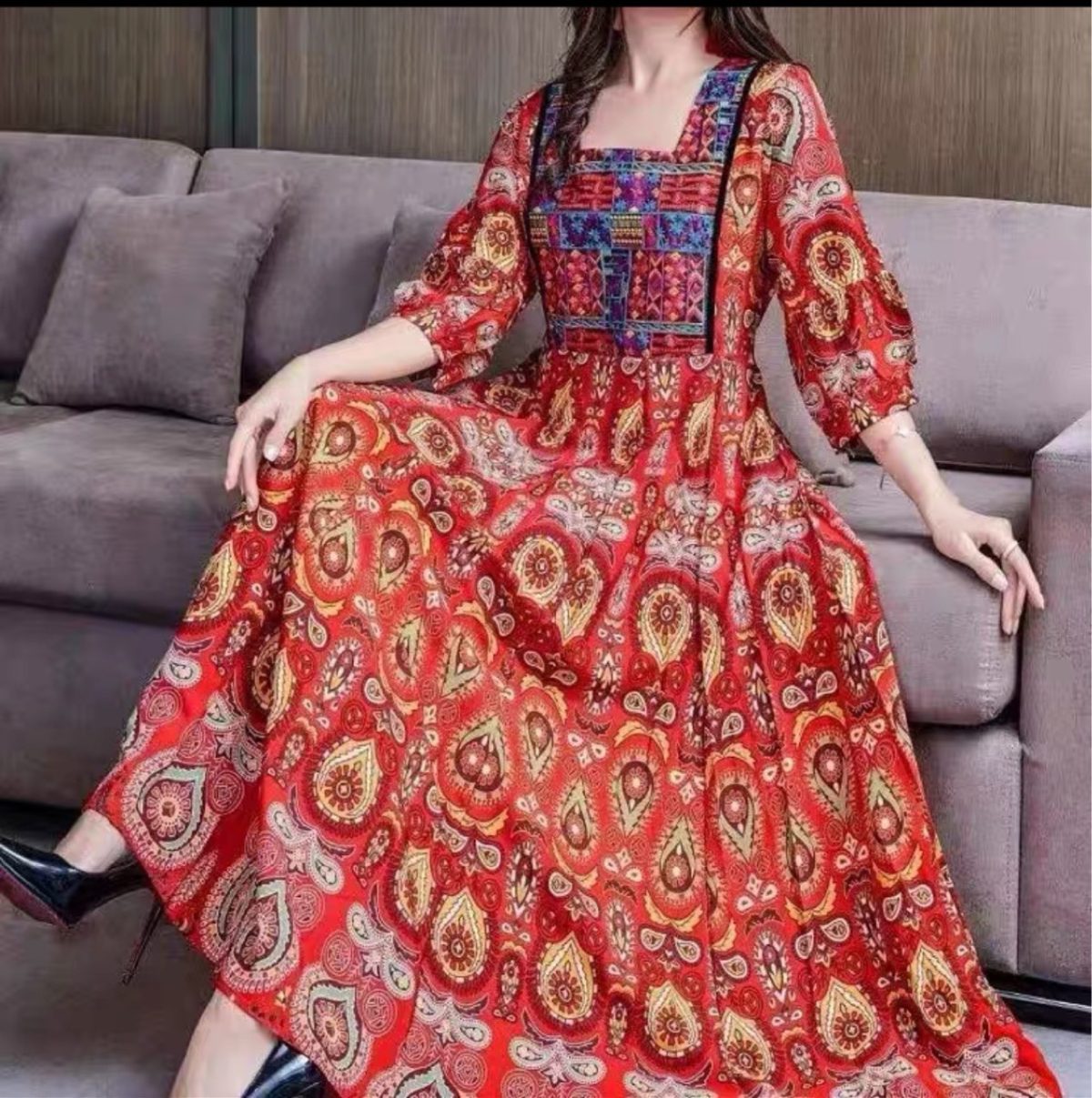 Bohemian ethnic style travel photography big swing embroidery dress women's long skirt wholesale - Image 3