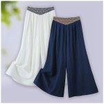 One dropshipping 2025 summer high-waisted loose pants for women, casual summer crackled Chinese-style pants, embroidered wide-leg pants for women