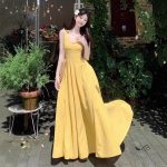 Seaside vacation yellow spaghetti strap dress, new French waist-cinching slimming wide-slung dress, summer long dress for women - Image 2