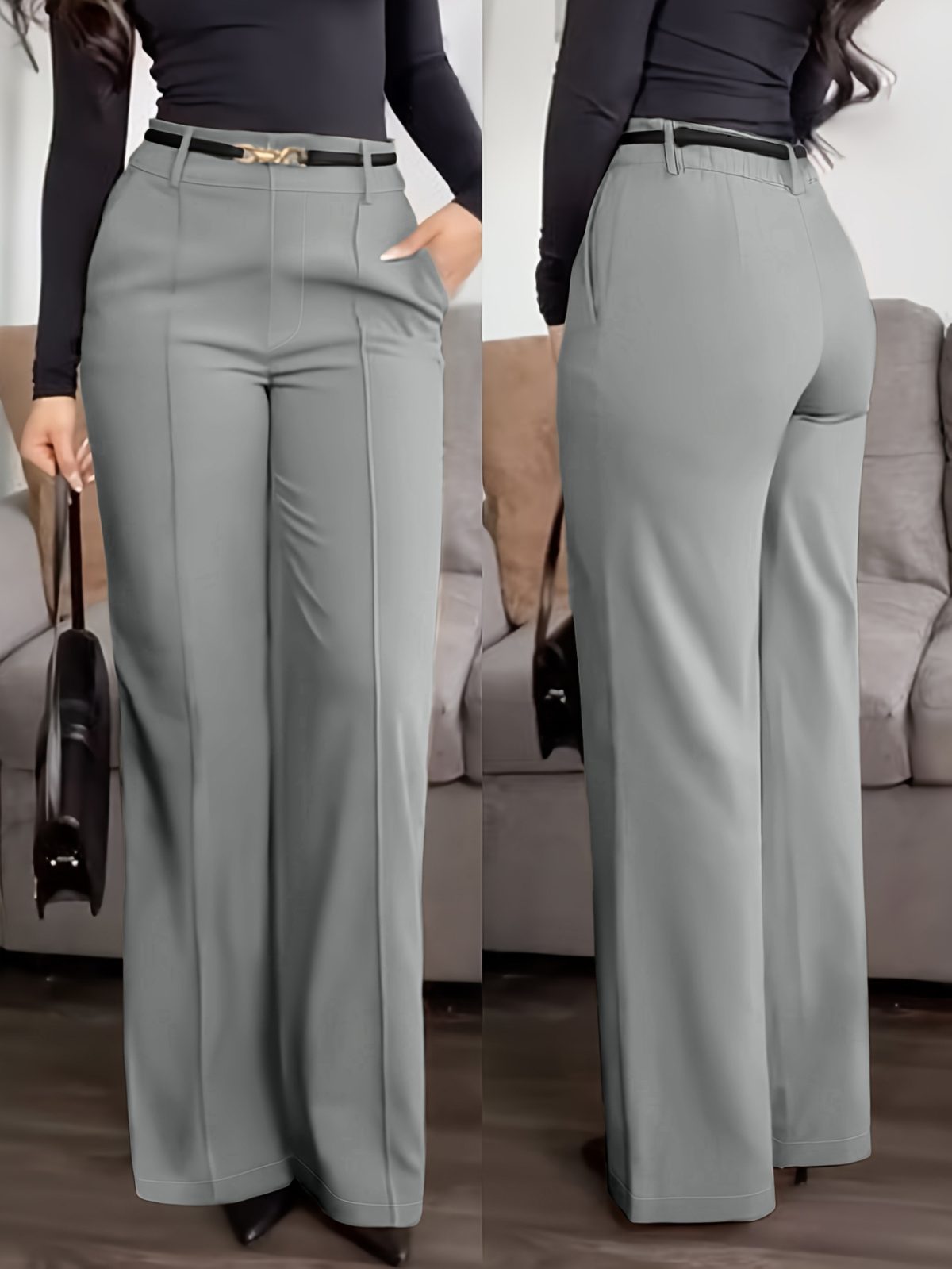 European and American cross-border new women's wholesale solid color pocket zipper suit pants, slimming professional commuter straight-leg pants - Image 5
