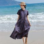 26 Spring/Summer new yarn-dyed all-linen relaxed comfortable breathable striped A-line loose mid-length women's dress - Image 2