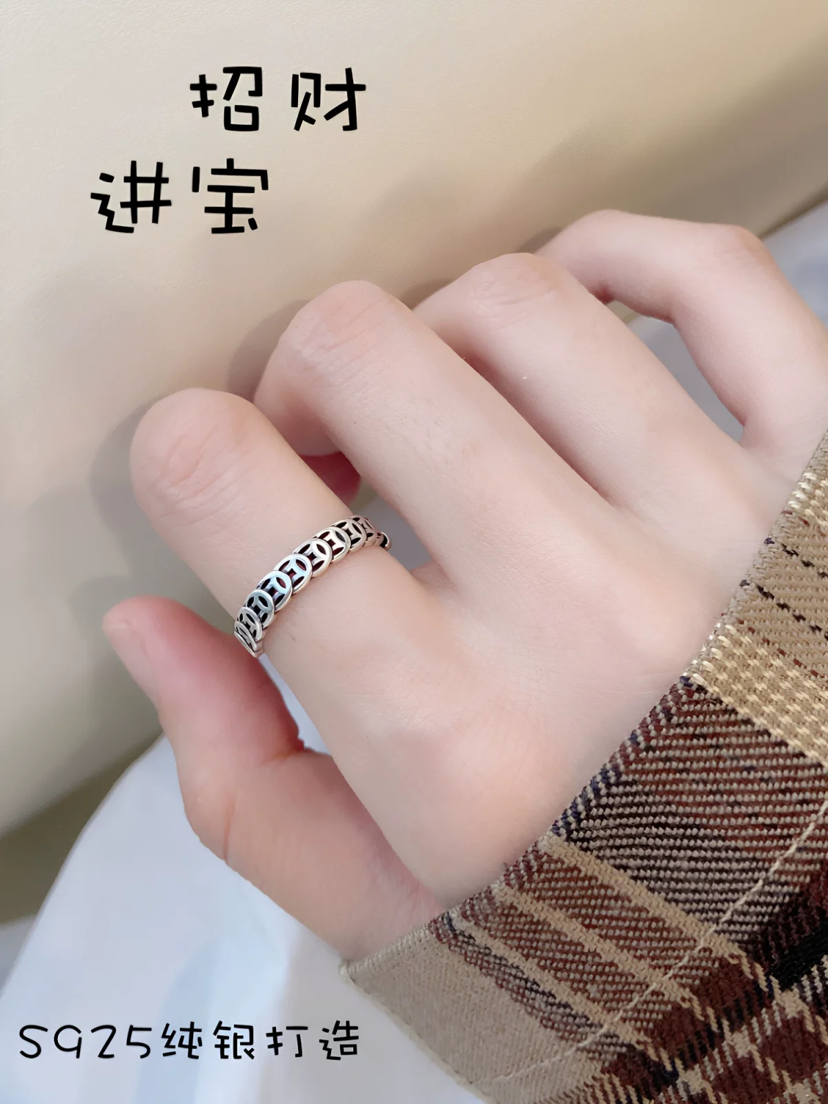 s925 sterling silver retro ring female lucky money gathering coin personality design simple niche opening transfer ring tide - Image 4