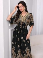 Elegant casual fashion full print women's dress, fashionable print, spring/summer shoulder sleeve long dress - Image 4