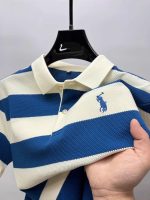 Factory direct sales 2026 new summer striped short sleeve casual trendy men's lapel embroidered T-shirt is fashionable and versatile