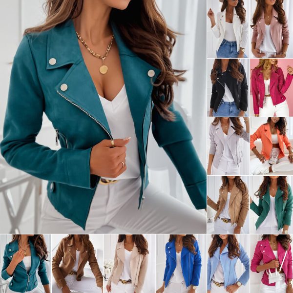 European and American cross-border foreign trade autumn and winter hot women's velvet zipper button decoration slim casual jacket in stock