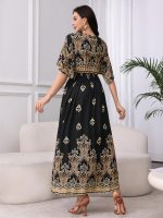 Elegant casual fashion full print women's dress, fashionable print, spring/summer shoulder sleeve long dress - Image 3