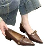 Versatile fashion retro pumps women's camellia buckle thick heel single shoes pointed toe temperament Mary Jane shoes - Image 5