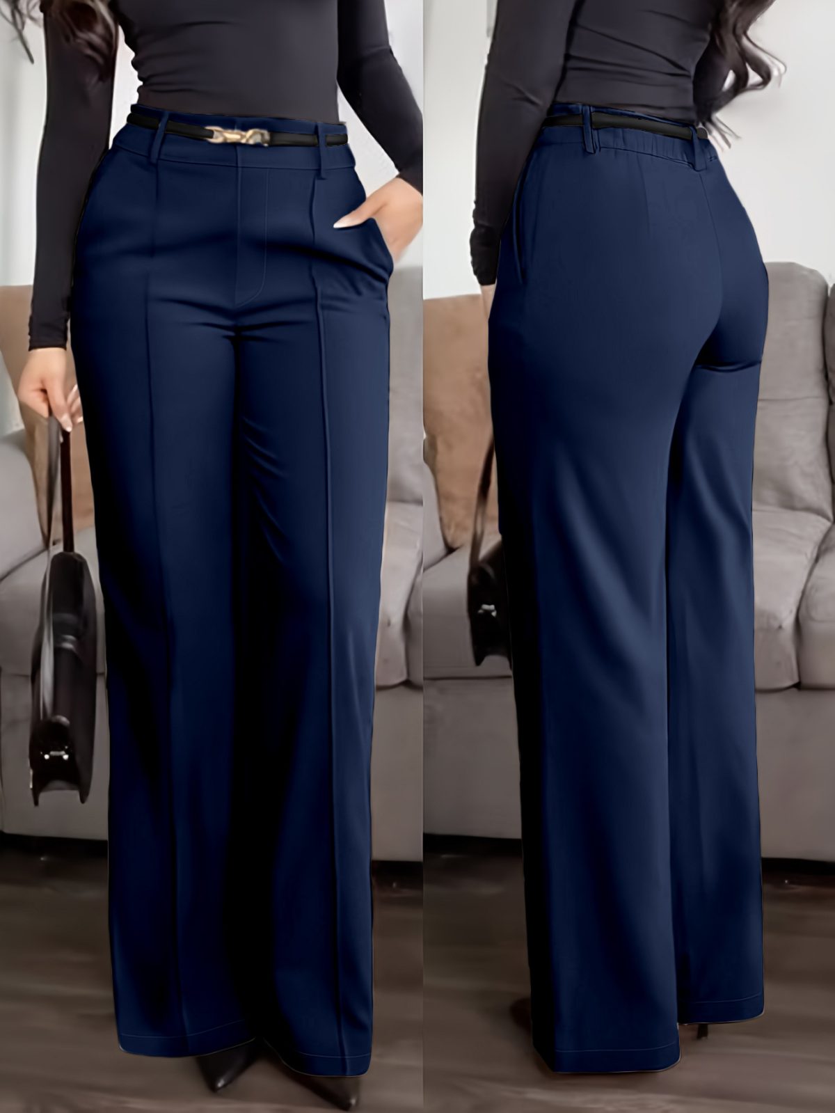 European and American cross-border new women's wholesale solid color pocket zipper suit pants, slimming professional commuter straight-leg pants - Image 3