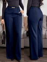 European and American cross-border new women's wholesale solid color pocket zipper suit pants, slimming professional commuter straight-leg pants - Image 3