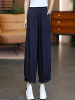 Summer thin fungus lace pants, high-waisted, loose, slimming, bloomers, casual, breathable, and versatile cropped flower bud pants