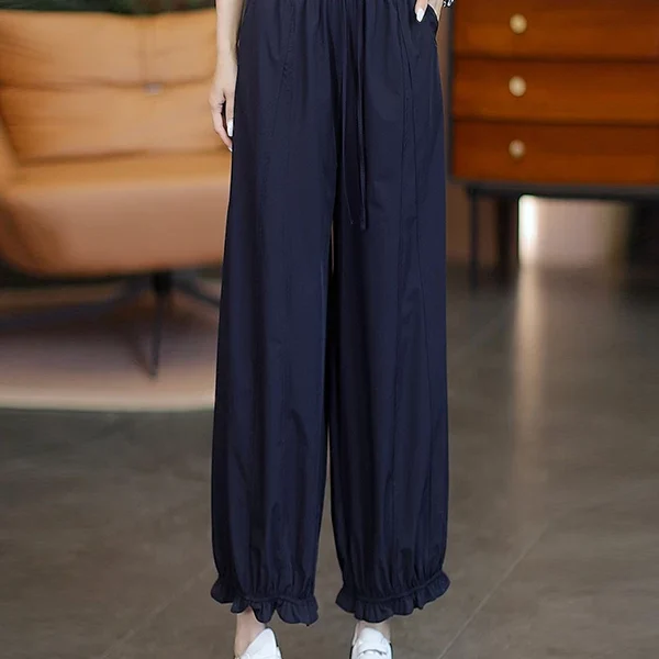 Summer thin fungus lace pants, high-waisted, loose, slimming, bloomers, casual, breathable, and versatile cropped flower bud pants