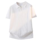 POLO shirt knitted shirt short sleeve men's lapel half zipper striped old money wind ice silk T-shirt summer cross-border factory wholesale - Image 5