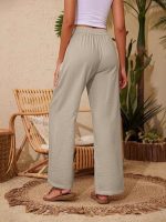 Solid color new women's pants, flow-style pants, wide waist palazzo beach pants, loose pocket cross-border pants - Image 3
