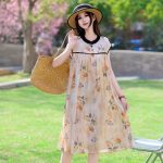New summer high-end cotton silk dress, women's mid-length fashion, foreign wear, rayon floral cotton skirt - Image 4