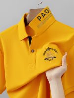 High-end summer men's polo shirt, silky pearl cotton floor cotton with a collar and embroidery, business casual dad's plus-size short-sleeve T-shirt