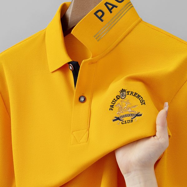 High-end summer men's polo shirt, silky pearl cotton floor cotton with a collar and embroidery, business casual dad's plus-size short-sleeve T-shirt