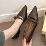 Versatile fashion retro pumps women's camellia buckle thick heel single shoes pointed toe temperament Mary Jane shoes - Image 4