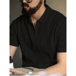 POLO shirt knitted shirt short sleeve men's lapel half zipper striped old money wind ice silk T-shirt summer cross-border factory wholesale - Image 2