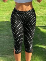 Women's Y2K Streetstyle Black Slim Cropped Pants with Side Slit Sweatpants for Fitness - Image 4
