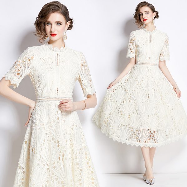 6947 ladies lace dress women's summer crochet embroidery design sense of daughter temperament skirt
