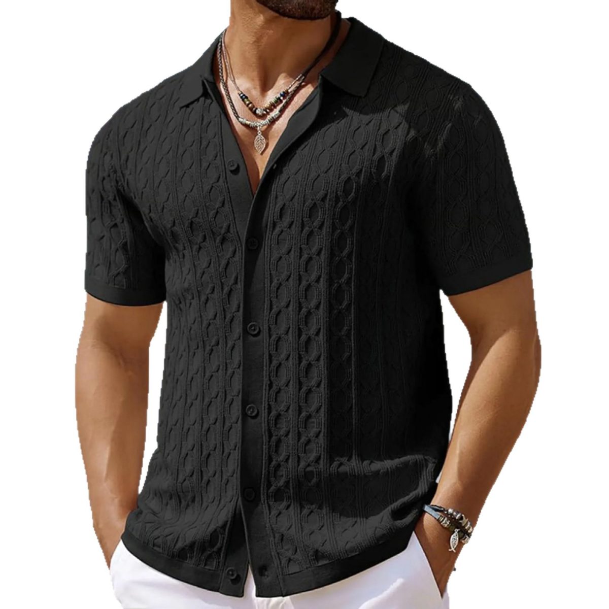 Foreign trade men's clothing European and American summer casual knitted shirts men's jacquard short-sleeved cardigans business polo shirts SY0084 - Image 5