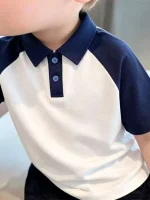 Pure cotton polo shirt for young and middle children, casual versatile boys' lapel top, summer boys' printed casual short-sleeve T-shirt - Image 5