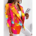 Autumn and Winter New Long Sleeve Double Breasted Fashion Casual Printed Small Suit Women's Slim Woolen Jacket - Image 3