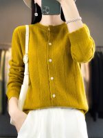 100% pure wool wheat ear cardigan for women, new autumn/winter loose outerwear knit top, lazy top - Image 2