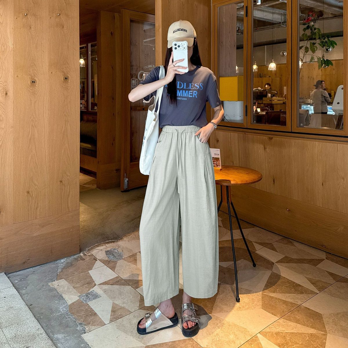 [Tencel + Cotton] Misha Tong Lazy Style Petite Eight-Nine Quarter Wide-Leg Pants Thin Cotton Casual Pants - 7787F - Image 3