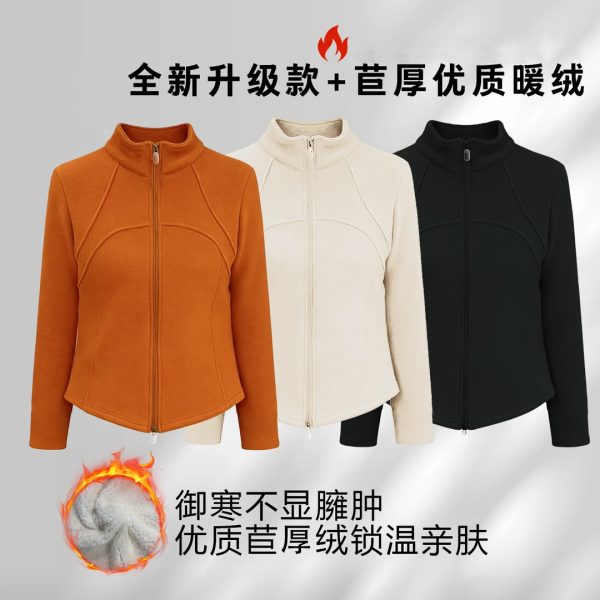 Thickened lambswool winter new stand-collar fishbone slimming versatile warm yoga outdoor running jacket for women