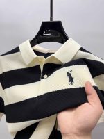 Factory direct sales 2026 new summer striped short sleeve casual trendy men's lapel embroidered T-shirt is fashionable and versatile - Image 2