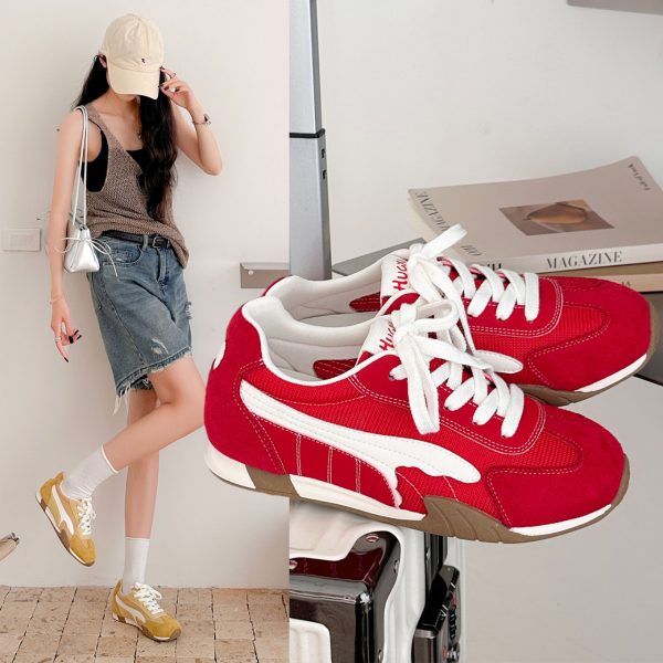 2026 Spring/Autumn New Forrest Shoes Lace-Up Breathable Mesh Casual Women's Outdoor Running Shoes Korean Style Flats