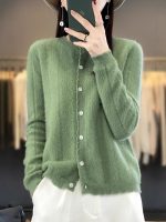 100% pure wool wheat ear cardigan for women, new autumn/winter loose outerwear knit top, lazy top - Image 3