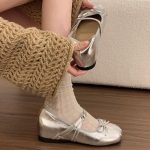 Inner heightened silver single shoes women's 2026 new spring and summer with skirts, Mary Jane small leather shoes, ballet style evening shoes - Image 3