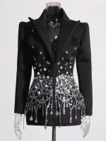 European and American celebrity suit dress 2026 summer new socialite heavy industry rhinestone embellished design dress - Image 2