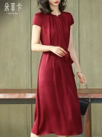 Heavy slimming red lace-up silk dress women's mid-length 2026 summer new mulberry silk skirt - Image 4