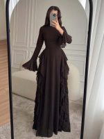 Cross-border Amazon 2026 new Temu European and beautiful women's elegant casual high-waisted solid color flared sleeve dress