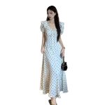 French gentle first love skirt retro polka dot dress women's summer waist cinched thin sweet temperament ruffled long skirt - Image 5