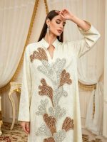 Cross-border new beaded embroidered V-neck robe dress, elegant and elegant banquet dress, long-sleeved, fashionable and loose - Image 5