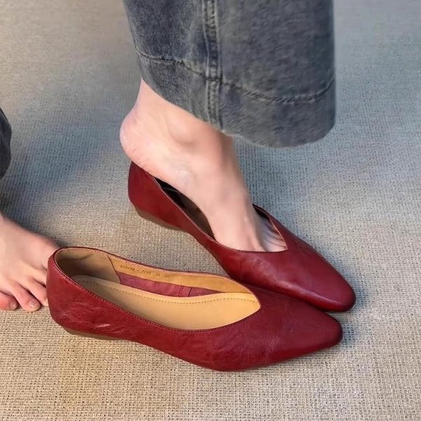 Sheepskin version ~ commuter flats, women's versatile, simple retro single shoes, one foot slipper, pointed toe shallow, wear professional shoes