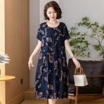Middle-aged and elderly moms' cotton silk dresses, summer thin plus-size nightdresses, rayon loose mid-length pajamas