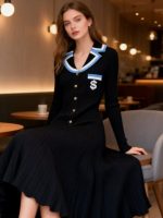Cross-border European and American pure and sensual sexy knit dress, long-sleeve autumn/winter new slimming slit embroidered long dress - Image 4