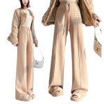 Rhinestone palace-style knit wide-leg pants for women, 2025 autumn/winter new elegant high-waist casual straight-leg floor-length pants - Image 5