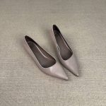 5CM French Pointed Toe Light Gray Wedge Heel Flats Women's Workplace Extra Soft Shallow Work Shoes Elegant High Heels Brand New - Image 3