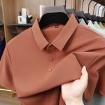 Cross-border dropshipping 2026 summer new men's premium POLO shirt, thin fully seamless nylon spandex elastic lapel