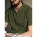 POLO shirt knitted shirt short sleeve men's lapel half zipper striped old money wind ice silk T-shirt summer cross-border factory wholesale - Image 3